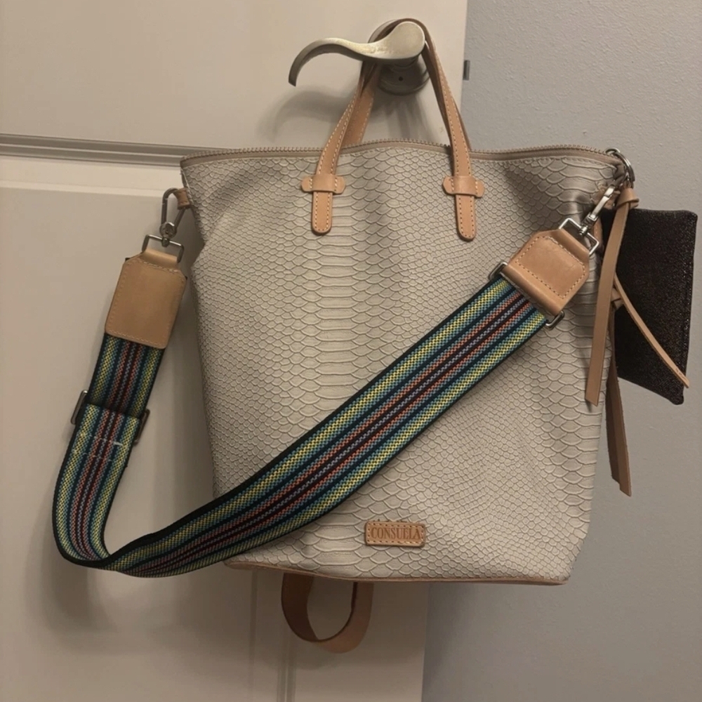 Consuela Cream Tote Bag with Multicolor Strap